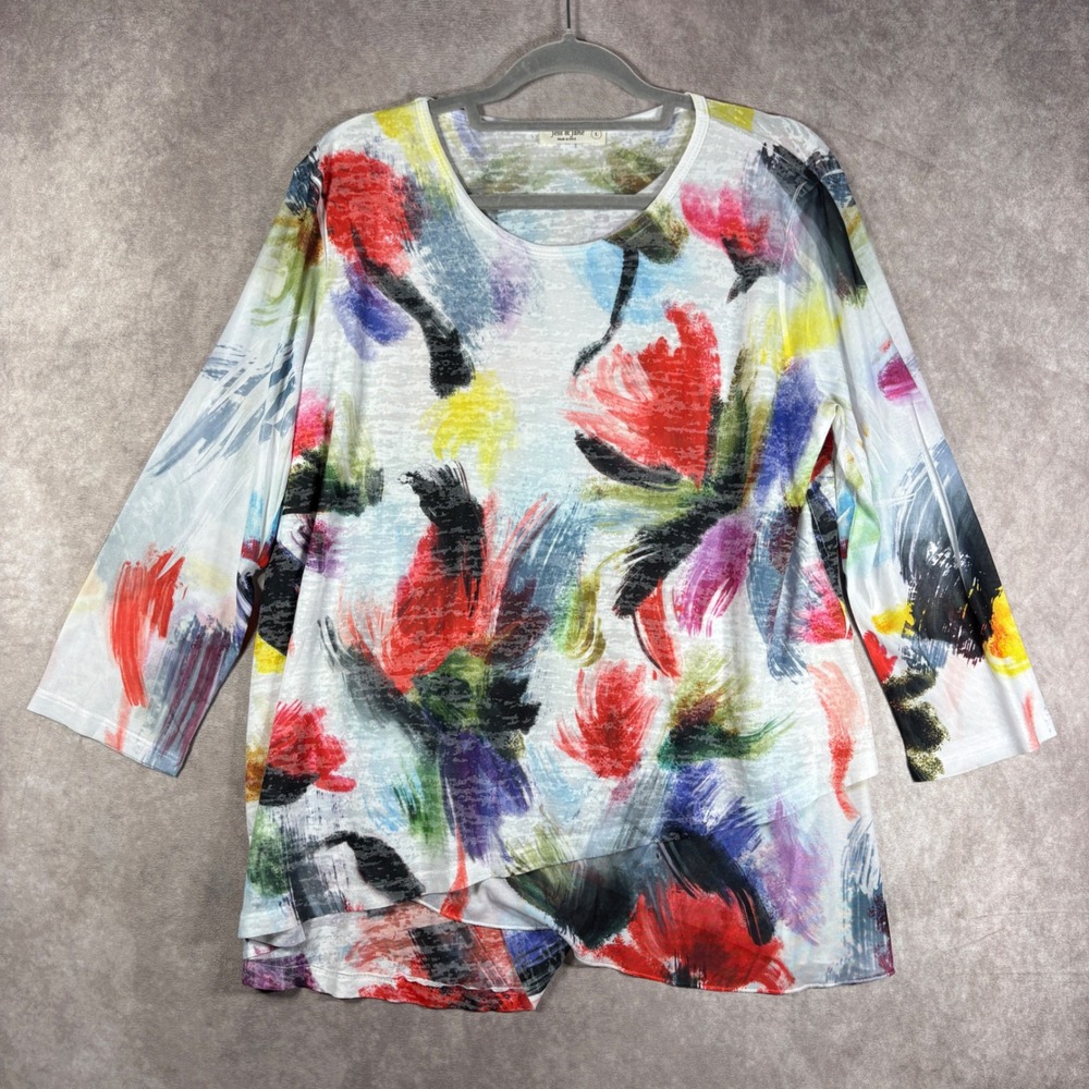 Jess & Jane Top Women Large Multicolor Abstract Art to Wear Burnout Layered Boho